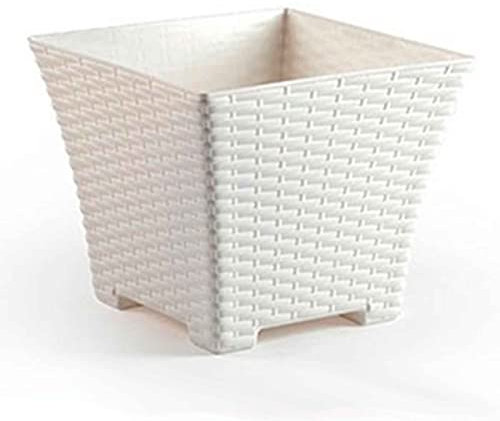Acan Tradineur - Maceta Cuadrada de plástico para Plantas, jardín, terraza, Interior y Exterior, Oficina, hogar (Marfil - 21 x 25 x 25 cm)