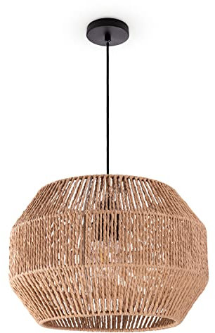 Paco Home Pendelleuchte Esstisch Papier Boho Hängelampe Esszimmer Lampe E27 Hängeleuchte Rattan, Farbe:Natur (Ø35cm), Leuchtenart/Farbe:Pendelleuchte - Schwarz