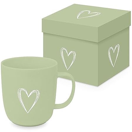 PPD Kaffeetasse Herz Grün Matt 350ml Teetasse Cappuccinotasse Kaffee-Tasse Porzellantasse Henkeltasse Porzellan-Tasse Tee-Tasse Bone China Porzellan