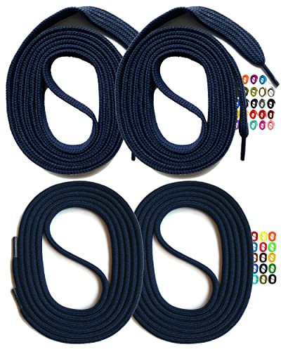 SNORS 2 paia di lacci rotondi o piatti, 22 colori, 60-150 cm, stabili, lavabili, antistrappo, in poliestere per scarpe da ginnastica, Blu scuro, 75cm FLACH 6mm
