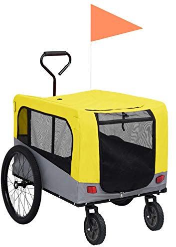Yongdu 2-in-1 Tier-Fahrradanhänger und Jogger, Hundeanhänger, Hundewagen, Hundefahrradanhänger, Comfort Wagon, Fahrrad Anhänger Tier, Fahradanhängerrad, Gelb und Grau