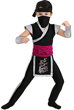 Fun Costumes Toddler Ninja Costume | Karate Warrior Jumpsuit with Rainbow Design, Iridescent Details - 2T - Black