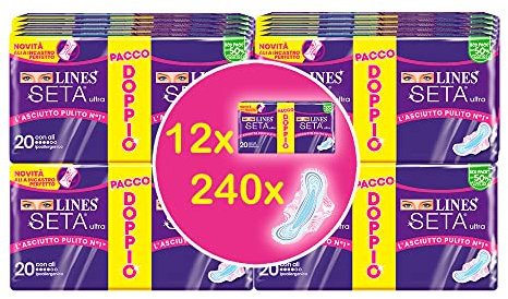 LINES Ultra Flügel Day-Seide, 12 Packungen mit je 20 Binden (240 Binden)