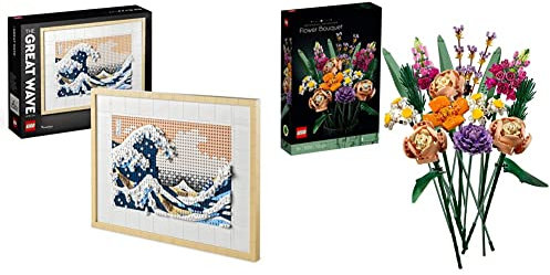 LEGO 31208 Art Hokusai – Große Welle & 10280 Icons Blumenstrauß, Kunstpflanzen für Erwachsene, künstliche Blumen zum Basteln, Zimmerdeko, Geschenk für Sie & Ihn, Botanik-Kollektion
