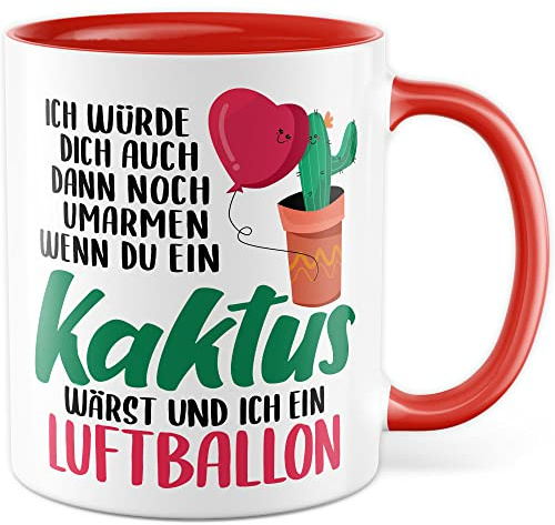 Tazza regalo, ti abbraccierebbe anche se tu fossi un cactus e io un palloncino tazza da caffè con scritta dolce tazza da caffè amore amicizia relazione umorismo (bianco/rosso)