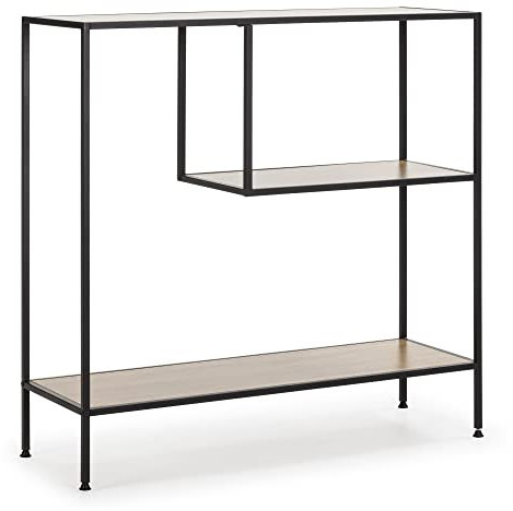 HOMN LIVING Meuble d'entrée INES avec 2 étagères, Coloris Chêne/Noir, 100 cm (Largeur) 33 cm (Profondeur) 96 cm (Hauteur)