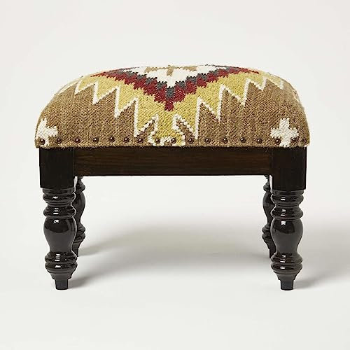 Homescapes Kelim-Hocker Jaipur 30x50 cm, Hocker rechteckig mit handgewebtem Kelim-Bezug, Polsterhocker mit Holzbeinen