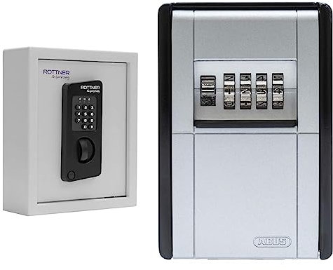 Rottner Keytronic 20 Schlüsseltresor Stahl Elektronikschloss Notöffnung möglich Hakenleiste verstellbar & ABUS KeyGarage 787 - Schlüsselbox zur Wandmontage