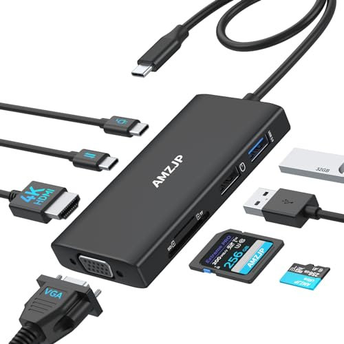 Hub USB C HDMI, Adaptateur USB C vers HDMI 4K, USB-C vers VGA, PD 100W et Port Type C, 2 Port USB et SD/Micro SD, Dock USB C Multiport 8 en 1 pour MacBook Pro/Air M1, Dell XPS 15 et Tablette