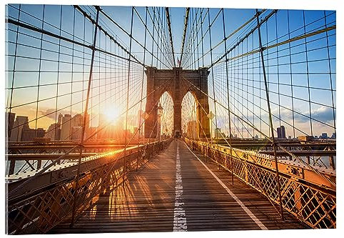 Posterlounge Brooklyn Bridge in New York bei Sonnenaufgang Acrylglasbild von Jan Christopher Becke 120 x 80 cm Architektur Wanddeko
