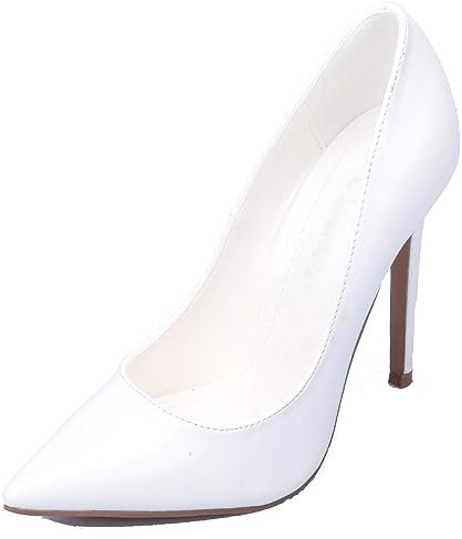 Hanfike Damen Geschlossene Pumps mit Absatz Slip-on Abend Hochzeit Schuhe Weiß EU 38.5