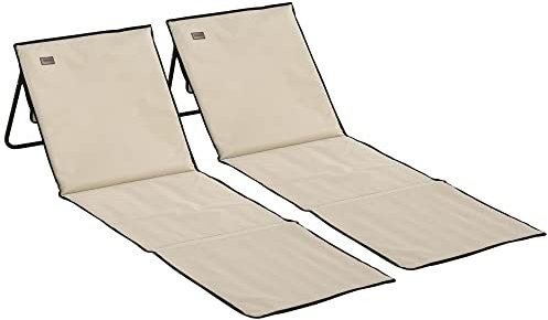Outsunny 2er-Set Strandmatte, faltbar Strandliege mit Tragetasche, Liegestuhl mit verstellbare Rückenlehne, Sonnenliege 110 kg belast, Strandmatratze, Magazin Tasche für Garten Outdoor, Beige