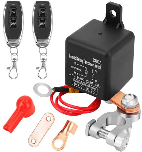 Remote Battery Disconnect Switch 12V 200A Car Kill Switch Anti-Theft Switch Prevent Battery Drain Remote Car Kill Switch Anti Theft with 2 Keys for Car RV Truck Camper Travel Trailer
