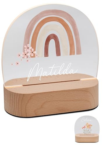 Bärenfreunde® - Personalisiertes Nachtlicht für Babys - Individuelle Nachttischlampe für Kinder - Personalisierte Geschenke Kinder - Babygeschenk - Geschenk zur Geburt (Regenbogen Blumen)