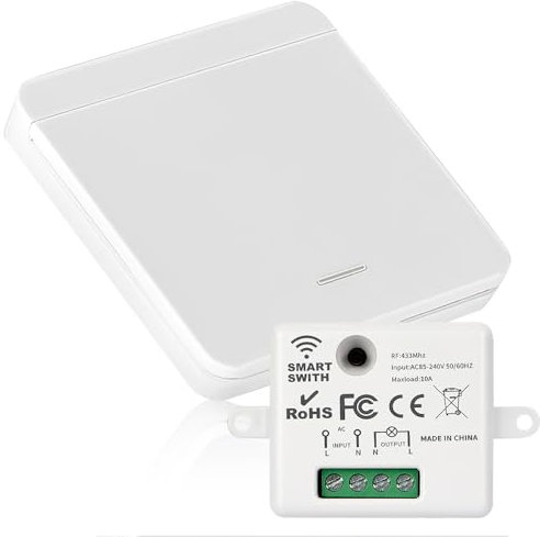 Dhqkqg Interruttore luce Senza Fili, Kit di Interruttore Luce Senza Fili, interruttore della luce per soggiorno, Interruttore Intelligente Wireless RF 433MHz, Portata 50 m, Nessun Cablaggio, Bianco