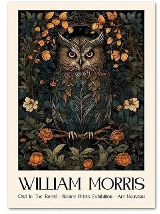 HKAHF AJWUQ William Morris Eulen-Poster, William Morris, Leinwand-Kunst, William Morris-Eule, Drucke und Gemälde für Zuhause, Bilddekoration, 40 x 50 cm, ohne Rahmen