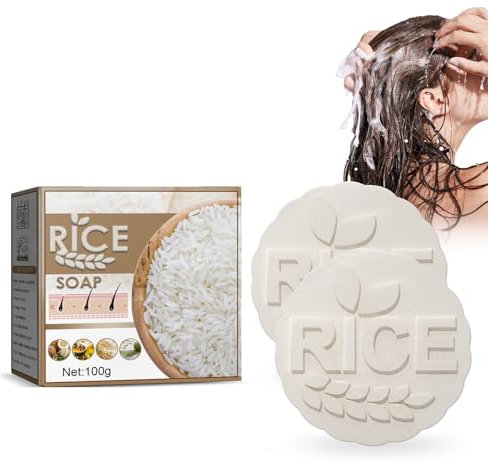 Tkekruh 2PC Rice Barre de Shampooing 100g, Barre De Shampoing, Solid Shampoo Bar pour Cheveux, Nourrir les Racines des Cheveux, Pour Favoriser la Croissance des Cheveux et Prévenir la Perte de Cheveux