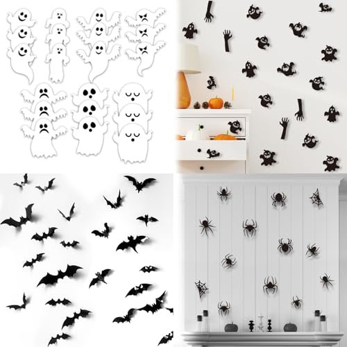 EULAPGOE Halloween Pegatinas Decoraciones, Halloween Party Supplies PVC 3D Decorativo Miedo Murciélagos Calcomanía de Pared, Halloween Eve Decoración Inicio Ventana Decoración Set