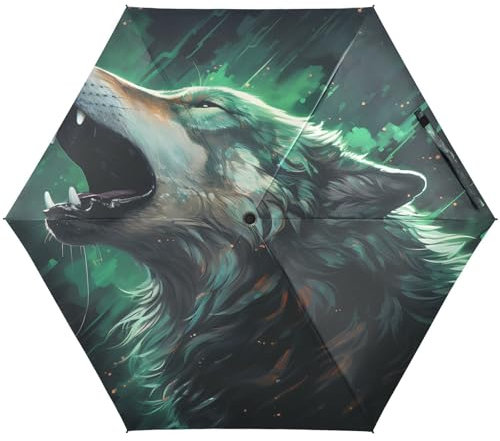 LINNIKEEEE Blauer Wolf Heult Kleiner Leichter Regenschirm,Winddicht Faltbar Kompakt für Jungen und Mädchen