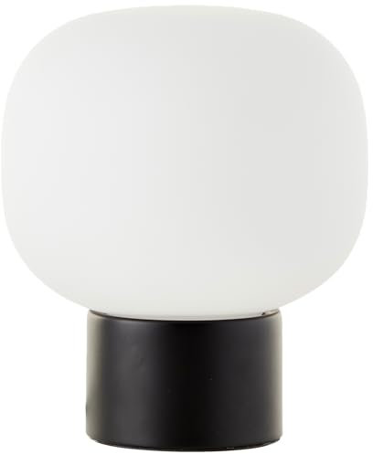 Lightbox Nacht-Tischlampe | Ø 17 cm | Tischleuchte mit Wipp-Schalter & matt weißem Glas Lampen-Schirm | E14 Fassung | Schlafzimmer-Lese-Lampe aus Metall/Glas | in Schwarz