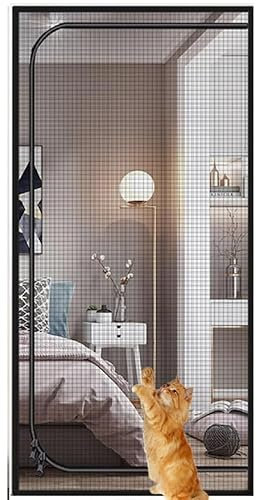 Pet Door Improved Cat Screen Door 90x220cm, Pet-safe Mesh Door With Zipper On Both Sides, Freedom For Cat And Dog, Ideal For Balcony Door, Bedroom, Kitchen Door, No Drilling(A,80x210cm)