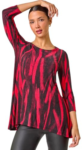 Roman Originals Hanky Hem Tunic Top for Women UK - Ladies Longline Blouse Asymmetric Hemline Casual Slouch Loose 3/4 Sleeves Round Neck Relaxed Comfortable Holiday