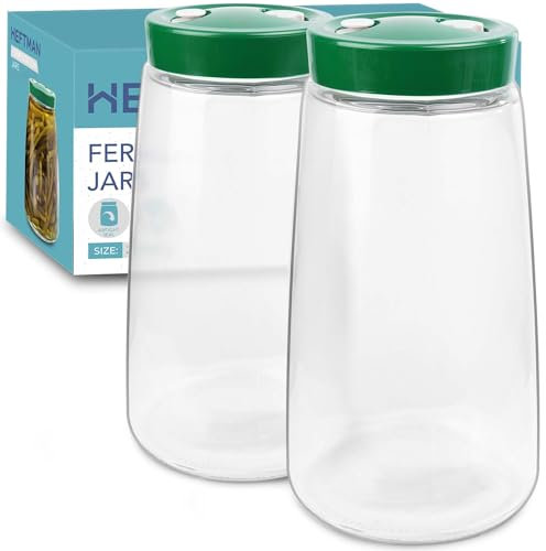 HEFTMAN Tarro de fermentación con ventilación de liberación de aire de 1 vía, 2,2 litros, paquete de 2, ideal para fermentación segura para kéfir, kimchi, chucrut, iniciador de masa madre, avena
