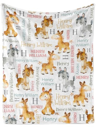 ZOTIMEF Personalisiertes Babydecke - Mehrere Schriftarten Name mit Esel - Benutzerdefinierte Flanelldecke Weiches Plüsch für Jungen Mädchen Feiertage Geburtstage Geschenke Farbe10