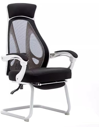 Chaise de bureau ergonomique avec bras rabattable pour tablette, dossier bas en maille pour entraînement/réception/salle de conférence (blanc)