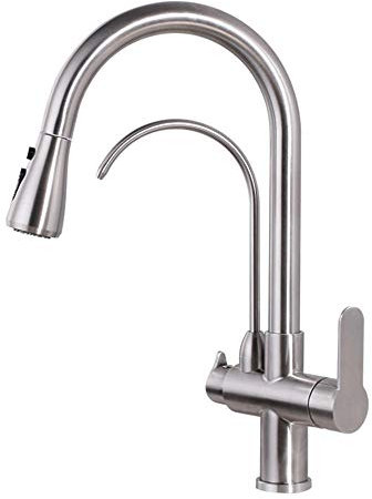 Kiten Wasserhahn 3 Wege mit Dusche Ausziehbar Edelstahl Gebürstet Warm- und Kaltwasser 360° Schwenkbar Kiten Armaturen