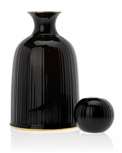 HowHomely Keramik Karaffe mit Deckel 1,2L | Schwarz Krug für Wasser Eistee Wein Kaffee Milch und Saft | Wasserkaraffe oder Weinkaraffe | Elegante Kanne mit Deckel (1200 ml)