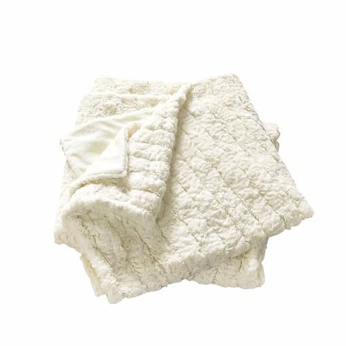 Loberon Plaid Dorelice, Elegante Fell-Optik, Samtig-Weiche Textur, Dekorativer Überwurf, Tagesdecke, Wohntextilien, Polyester, weiß