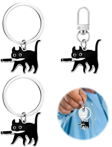 Celiodd 3 PCS Schwarzer Katzenkram-Schlüsselanhänger Keychain Schlüsselanhänger Katze Witziger,Süße Schlüsselanhänger Unikatiges Geschenk für Damen & Herren,Katzenanhänger für Echte Katzenliebhaber