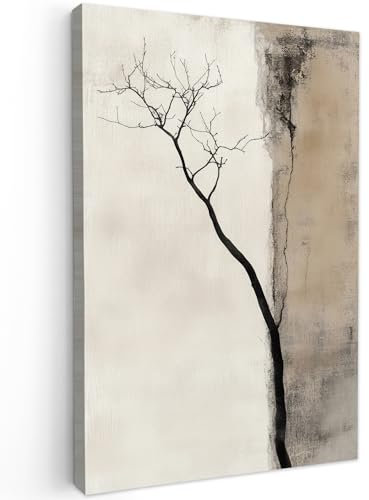 MuchoWow© Leinwand Groß 80x120 cm XXL Deko Schlafzimmer Aesthetic Leinwandbilder Wohnzimmer Gemälde Foto Geschenk Living Room Decoration Wabi-Sabi - Pflanze - Beige