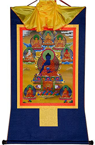 Tibetisches Thangka, Thangka-Gemälde, buddhistischer Wandteppich, tantrischer tibetischer Buddhismus, Thangka-Wandbehang, Acht Formen des Bhaisajyaguru, Medizin-Buddha, Heißprägung von Brokat, buddhis