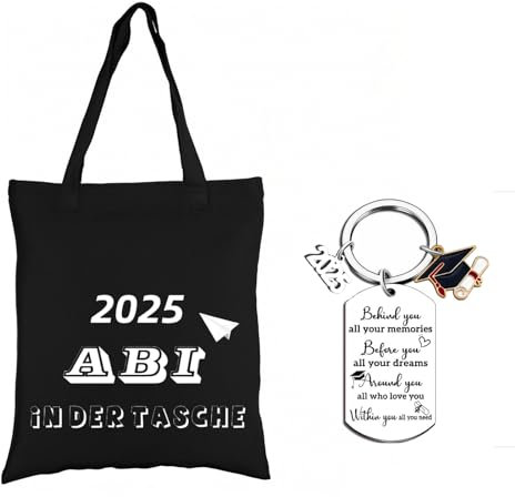 Abitur 2025 Geschenke, ABI 2025 Geschenk, Segeltuchtasche mit Schlüsselanhänger, 42cm x 38cm, Ideal für Absolventen, Letzten Schultag und Abschlussfeier