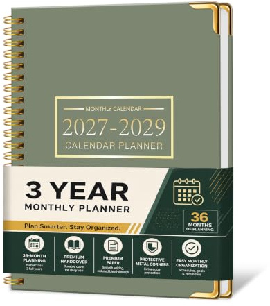 Monatskalender-Planer 2027–2029, 3 Jahre Organizer, 22,9 x 27,9 cm