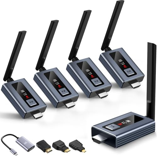 Lielyhod 4 récepteurs et émetteurs HDMI sans fil améliorés avec écran LED, jusqu'à 6 RX, Plug & Play 4K/1080p HD Sortie 5,8 GHz pour TV Box, ordinateur portable, projecteur, appareil photo vers