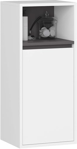AKORD Armoire Murale Salle de Bain 30cm - Meuble Mural Compact 1 Porte 3 Étagères - 35 x 80 x 30 cm - Petit - Suspendu de Rangement Idéal pour Cosmétiques et Produits - Blanc & Gris Graphite
