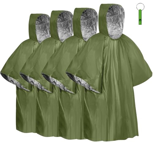 flintronic Notfall-Survival-Poncho, (4 Stück) Notfall Regenponcho, Rettungsdecke Rettungsfolie für Camping, Wandern, Notfälle und Regen - 100 x 130 cm