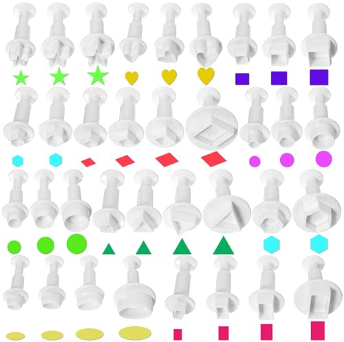 35 stycken julkeksform och fondantform, Plunger Cutters set, silikonform stjärnor, mini kaksform, utkastare, stämplar, fondantform, hjärta med dekoration av stjärna, hjärta, geometriskt