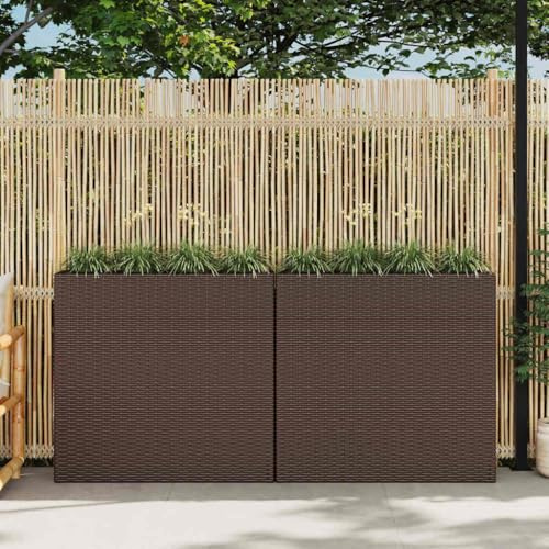 Mokuyary Garten-Hochbeet mit 4 Töpfen 2 STK. Poly Rattan Braun Blumentopf aus Polyrattangeflecht Innentopf und Wasserablauf mit herausnehmbarem Hochbeet Blumenkasten für Balkon Garten Terrasse