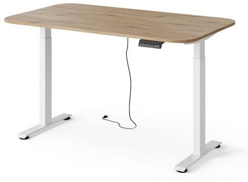 Vicco Schreibtisch höhenverstellbarer Elevate, Weiß/Artisan, 140 x 80 cm | 2 Motoren, zur elektrischen Höhenanpassung für ergonomisches Arbeiten