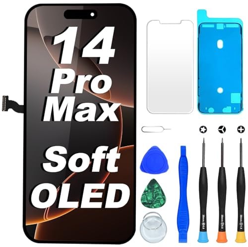 DIGI4U Soft OLED für iPhone 14 Pro Max Display, 6.7 Zoll Bildschirm Ersatz Truetone FHD COP Display Digitizer Assembly mit Reparaturwerkzeug, Displayschutz und wasserfestem Kleber