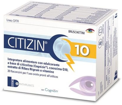 CITIZIN Q10 – 20 Flaconcini da 10 ml – Integratore Alimentare a base di Citicolina (Cognizin), Coenzima Q10, Vitamine A, C, E, Vitamine del gruppo B e Ribes nero