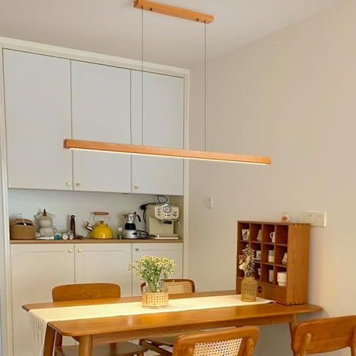 NVKE LED Pendelleuchte esstisch holz Dimmbar Linear Design Hängeleuchte Esstisch lampe Lineare Hängelampe mit Fernbedienung höhenverstellbar Kronleuchter für Esszimmer Küche Büro Lampe(80cm)
