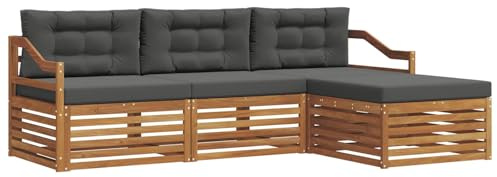 vidaXL Outdoor-Sofagarnitur mit Kissen 4 pcs Natur und Anthrazit, Gartenlounge-Set, modernes Ecksofa für draußen, langlebige Möbel für Bequeme Terrassenplätze