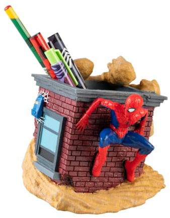 Pot à Crayons Spider-man, Accessoire Marvel, Idée Cadeau Original | 2 Stylos Billes, 1 Crayon, 1 Porte-gomme et 1 taille-crayon inclus, Porte-crayon en résine, Fourniture Scolaire