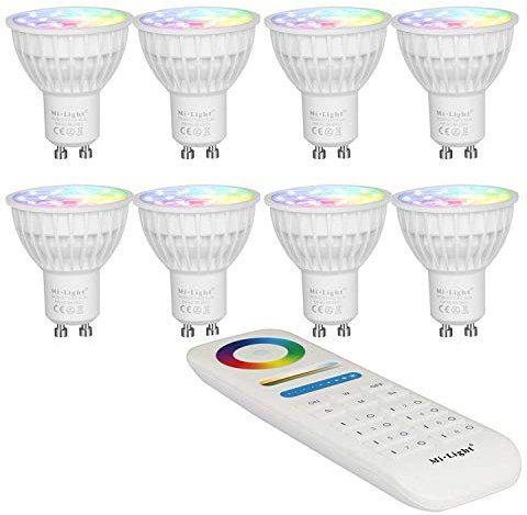 Mi-Light LED-Spots und Fernbedienung für kabellose Steuerung, 2,4 GHz, RF, Touch-Panel, 4 W, Farbwechsel-LEDs, GU10, voll dimmbar von Warmweiß 2700 K bis Kaltweiß 6500 K, CCT, gu10, 4.0 wattsW