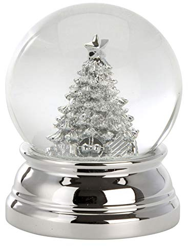 Kleine versilberte Glas Schnee-Kugel mit Tannenbaum Ø 8 cm - Chrismas Deko Schüttelkugel - Traumkugel für Winter & Weihnachten